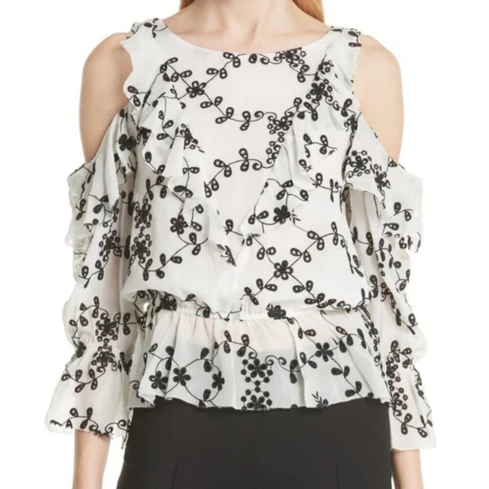 Joie "Carlyton" eyelet SILK cold shoulder Blouse